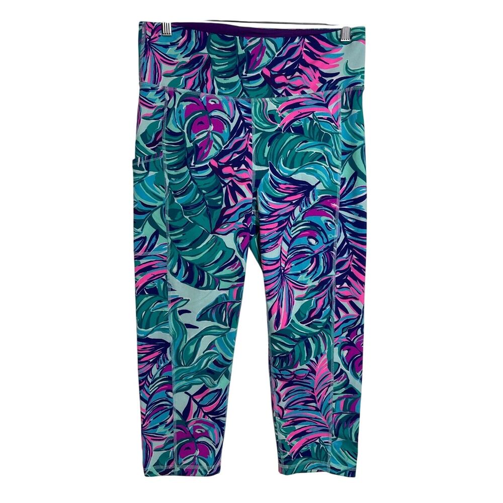 Lilly Pulitzer Weekender High Rise Crop Leggings Seasalt Blue Don't Wanna Leaf L